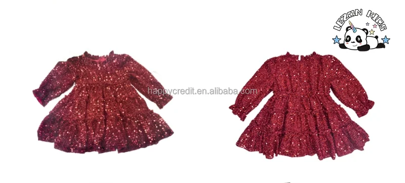 LEZONKIDS - Wholesale Customized Red Long Sleeve Princess Velvet Sequined Dress Kids Dress for Girls